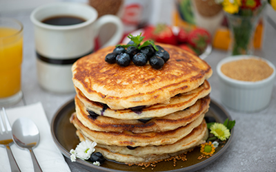 Blueberry Roasted Flax Pancakes